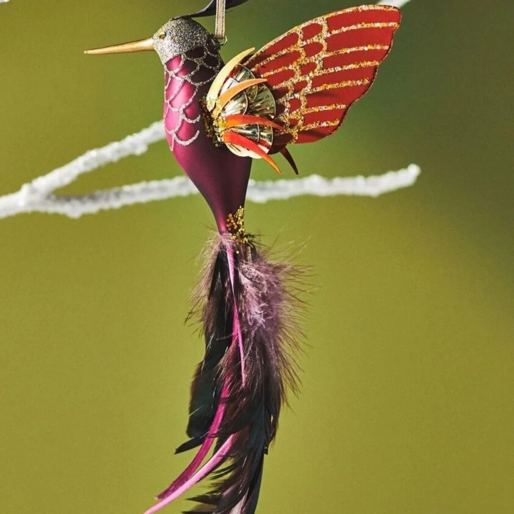 NWT Anthropologie Red Glass Hummingbird Christmas Ornament